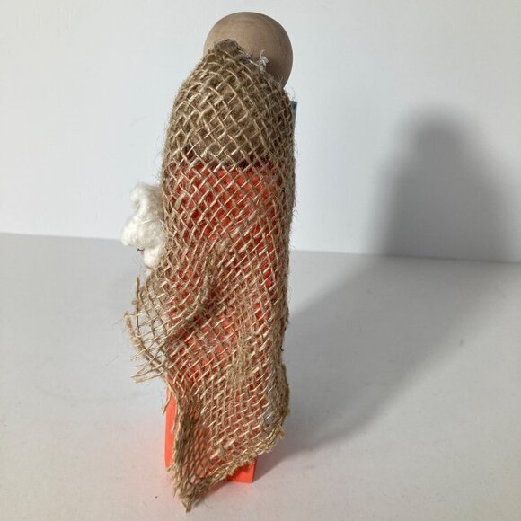 Handmade Rustic Wood Block Nativity Joseph Mary Jesus Blue Orange #1 - Picture 3 of 7